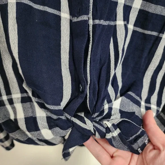 Lucky Brand Plaid Shirt Womens XL Long Sleeve Button Down Tie Front Navy - Picture 2 of 6